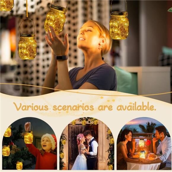 Mason Jar Solar Lights Lids,6 Pack 20 LED Bulbs Solar String Lights Garden Shed - Picture 6 of 7